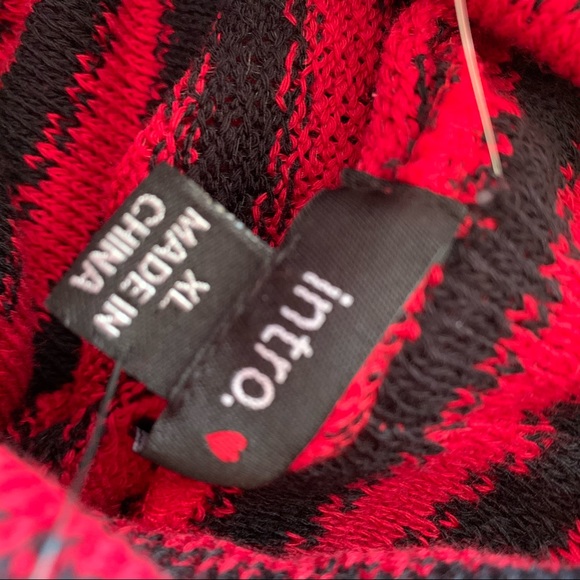 INTRO. Turtleneck Tunic Sweater Red & Black Striped NEW XLarge - Picture 11 of 15